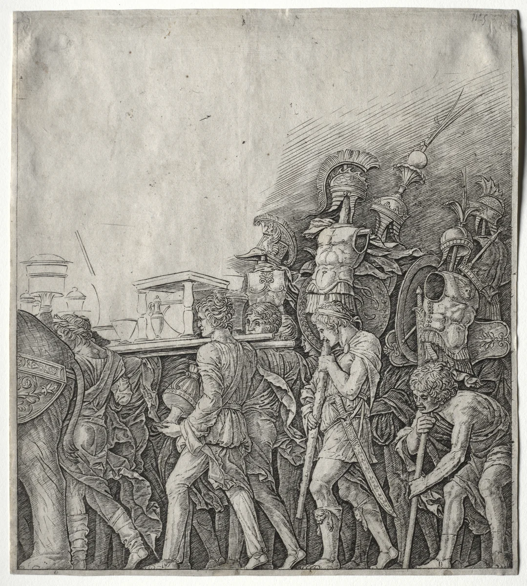The Triumphs of Caesar: The Corselet Bearers by Giulio Campagnola, print, 1493-1503