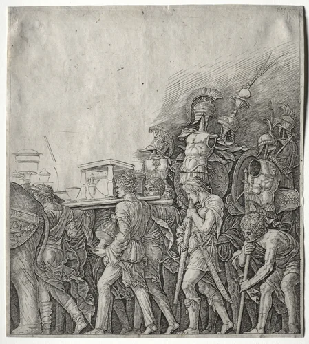 The Triumphs of Caesar: The Corselet Bearers by Giulio Campagnola, print, 1493-1503