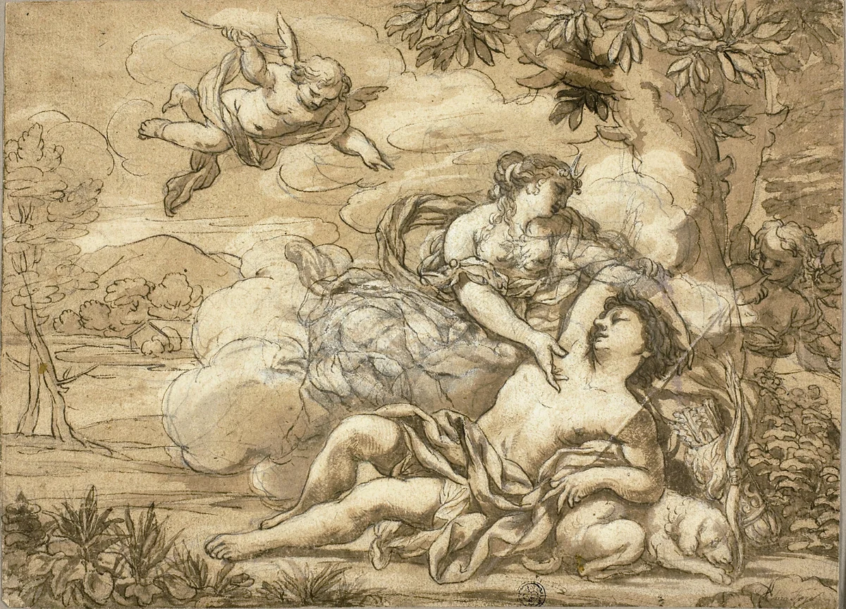 Diana and Endymion by Ciro Ferri, drawing, 1654-1689