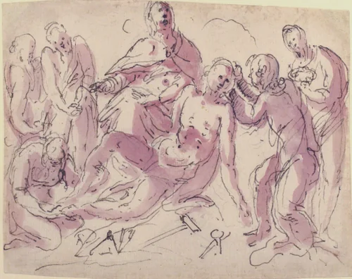Lamentation over the Dead Christ by Francesco Curia, drawing, 1565-1608
