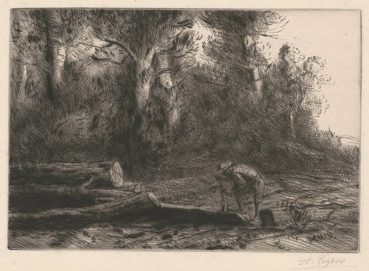 Man Squaring Logs (Homme qui fend des bûches) by Alphonse Legros, print, 1877-1887