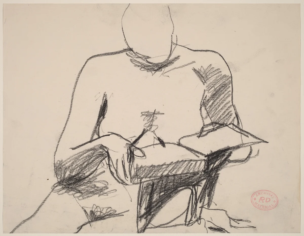 Untitled [seated female nude reading a book] by Richard Diebenkorn, drawing, 1955-1967