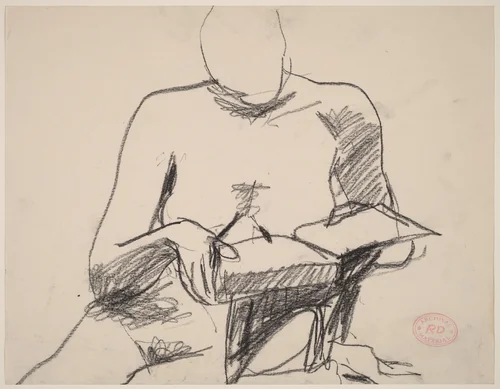 Untitled [seated female nude reading a book] by Richard Diebenkorn, drawing, 1955-1967