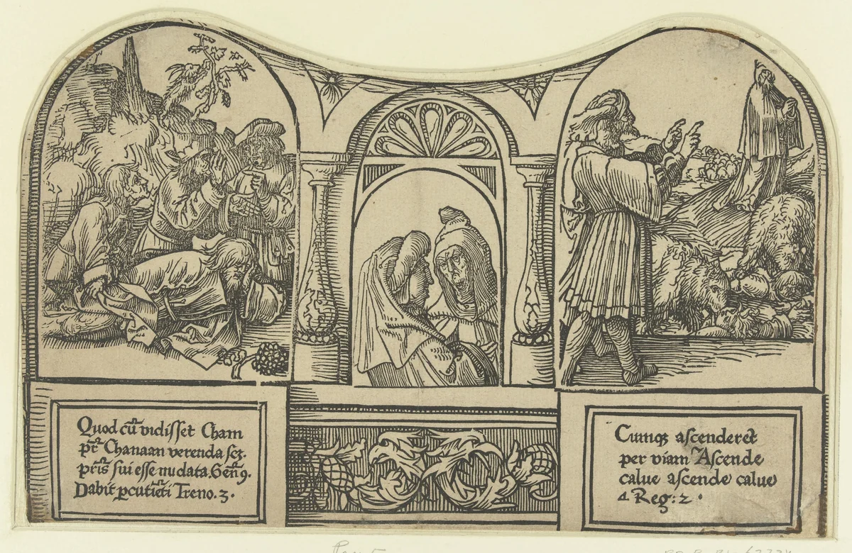 De bespotting van Noach en van Elias by Unknown, print, 1518-1522