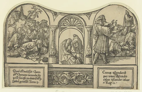 De bespotting van Noach en van Elias by Unknown, print, 1518-1522