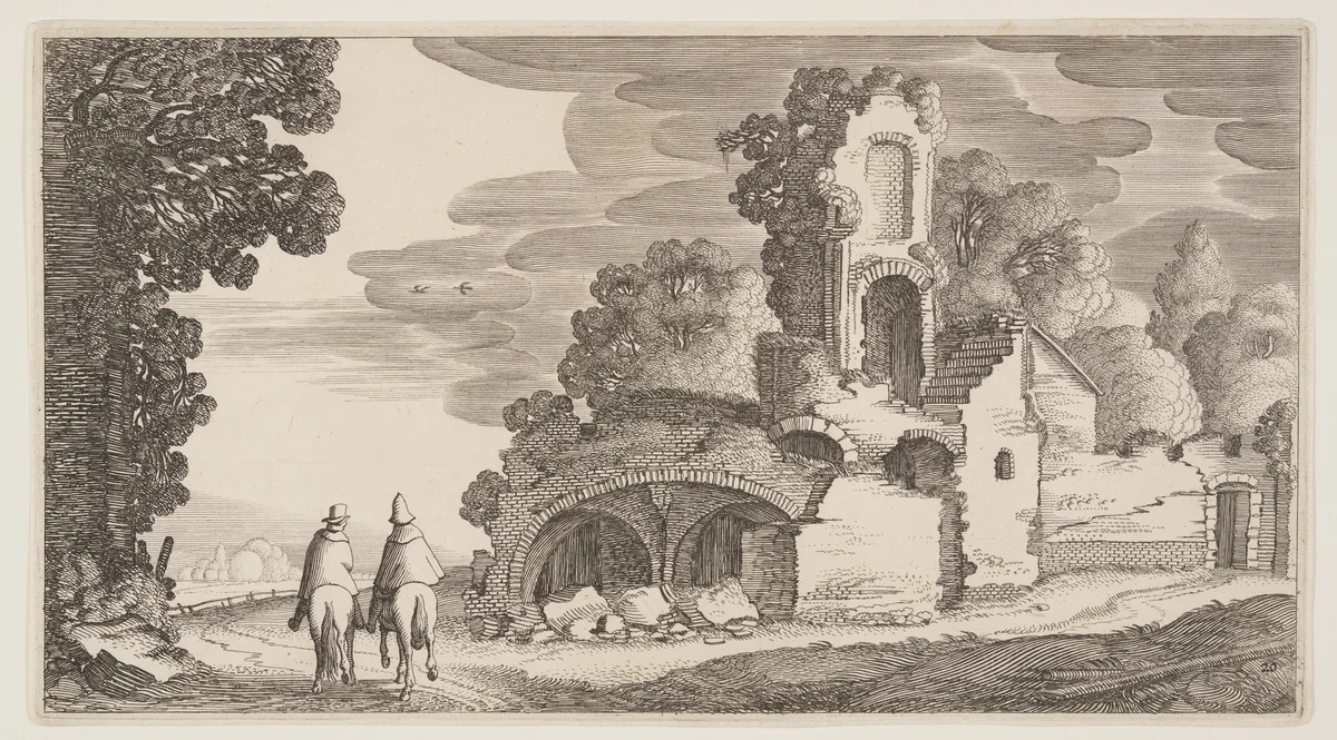 Ruins Along a Road, from Landscapes (Playsante Lantschappen) by Claes Jansz. Visscher II, print, 1641