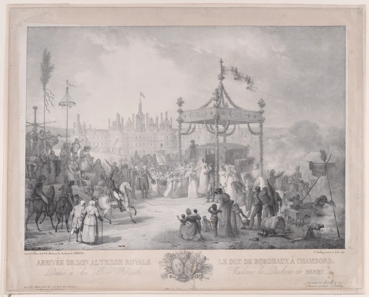 The Arrival of His Royal Highness The Duke of Bordeaux at Chambord by Jean Baptiste Isabey, print, 1821