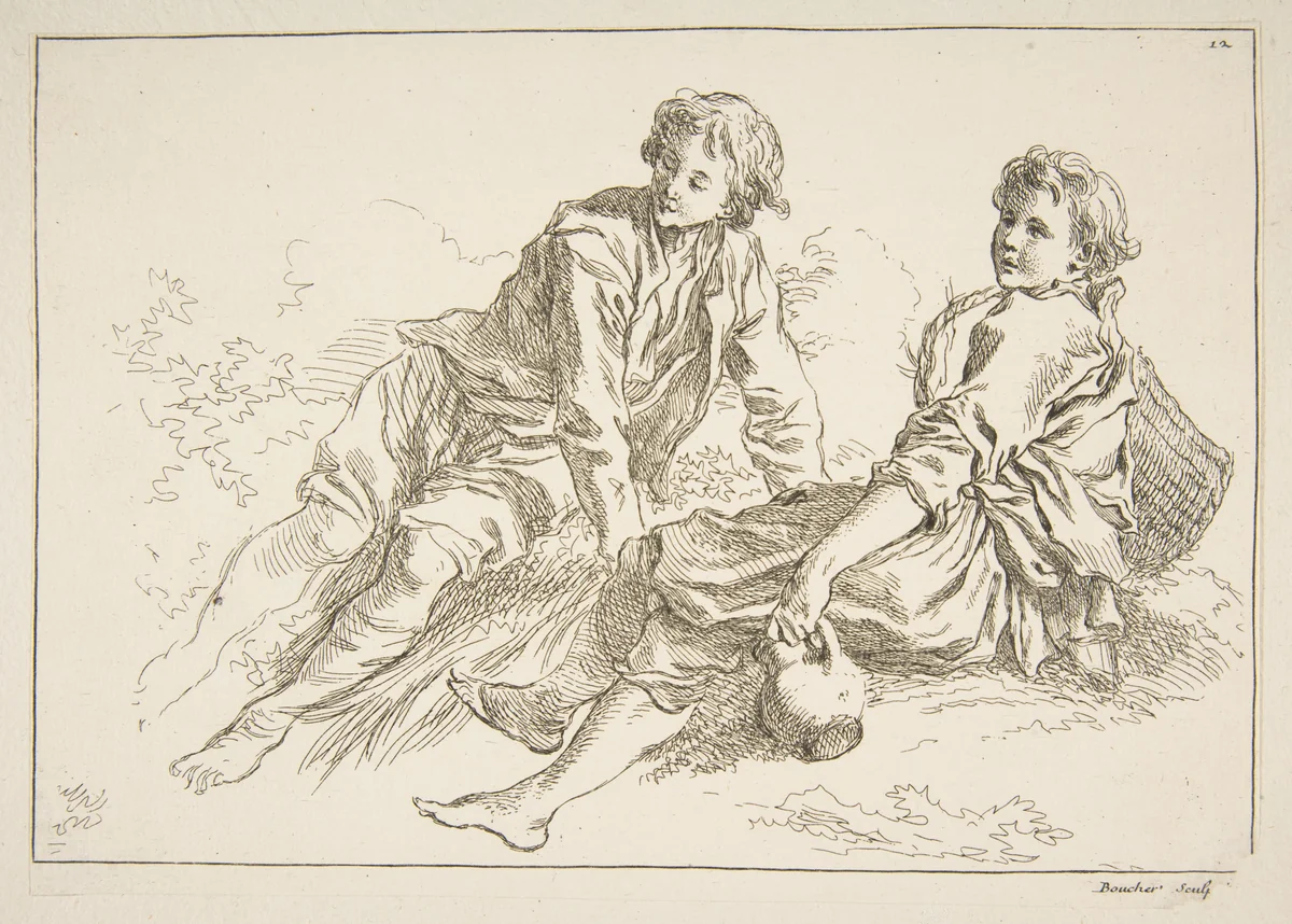 Sheet of Sketches, from "Livre d’étude d’après les desseins originaux de Blomart" by François Boucher, print, 1735