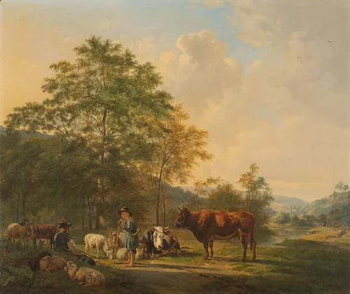 Hilly Landscape with Shepherd, Drover and Cattle by Pieter Gerardus van Os, painting, 1815-1839