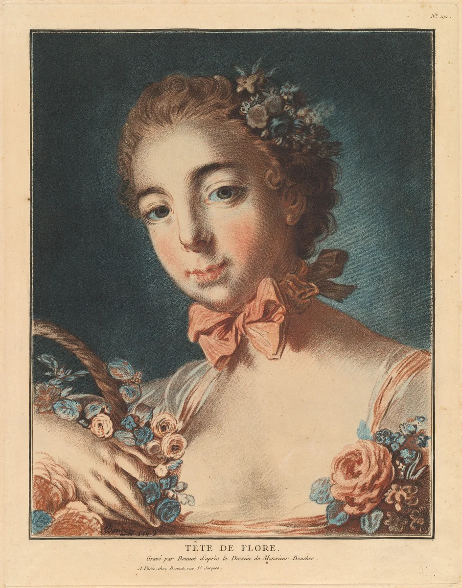 Tête de Flore by Louis-Marin Bonnet; François Boucher, print, 1769