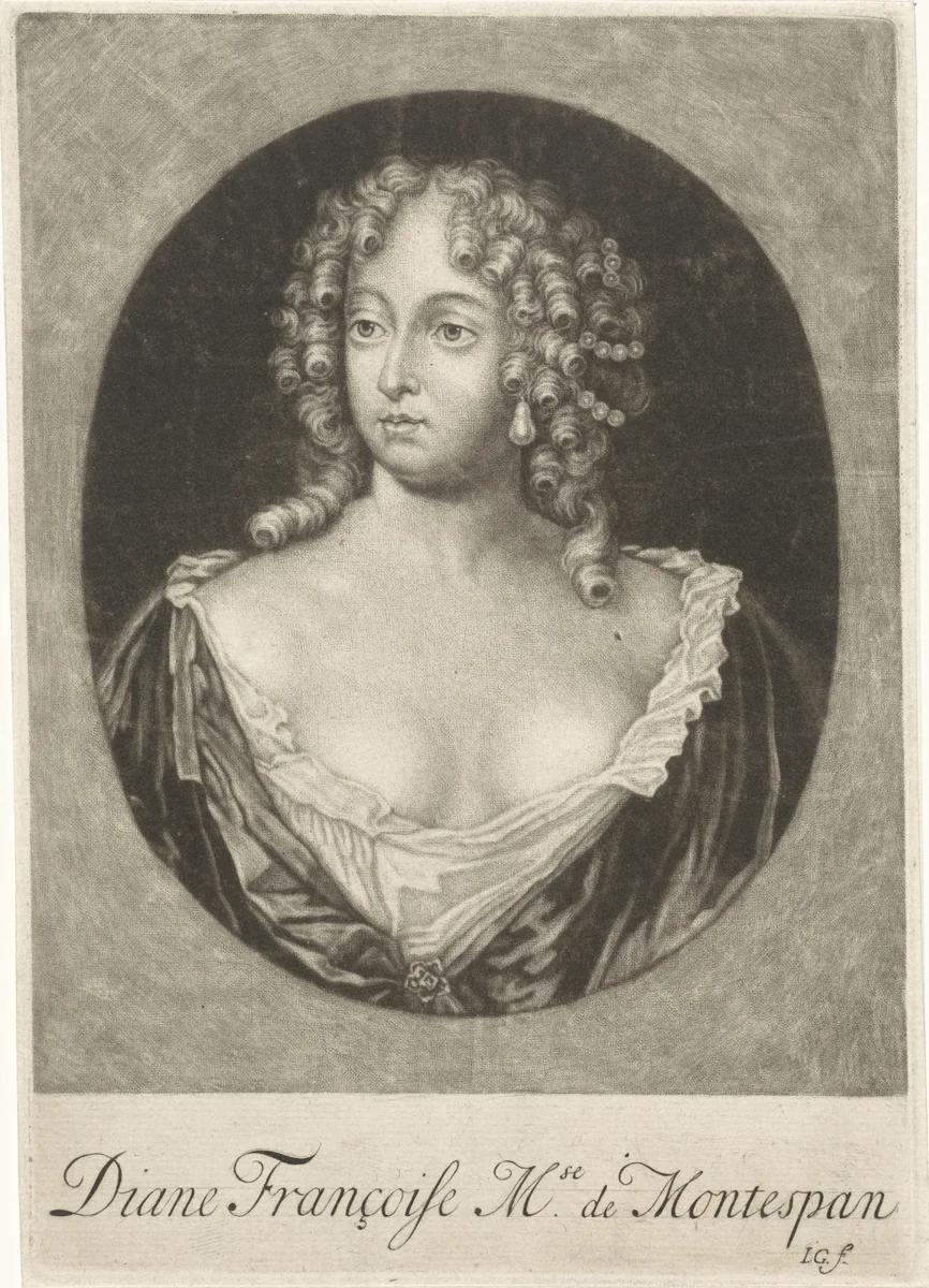 Portret van Françoise Athénaïs de Rochechouart by Jacob Gole, print, 1670-1724