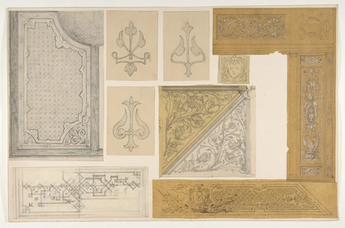Ten designs for the painted decoration of an interior; one possibly for "Harwith" by Jules-Edmond-Charles Lachaise, drawing, 1845-1900