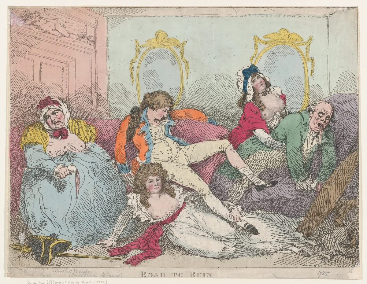Road to Ruin by Thomas Rowlandson, print, 1785