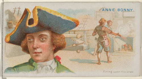 Anne Bonny, Firing Upon the Crew, from the Pirates of the Spanish Main series (N19) for Allen & Ginter Cigarettes by Allen & Ginter, print, 1886-1891