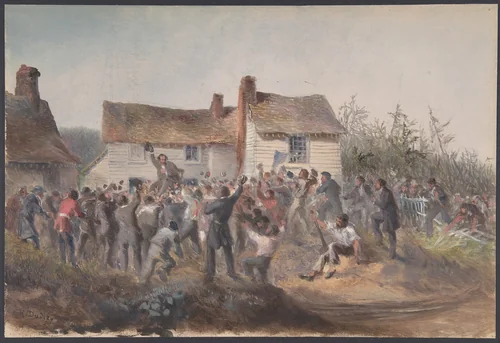 September 8th at Heart's Content, the day of the successful termination of the work of laying, recovering, completing and testing the Atlantic Telegraph Cables of 1865 and 1866 by Robert Charles Dudley, drawing, 1866