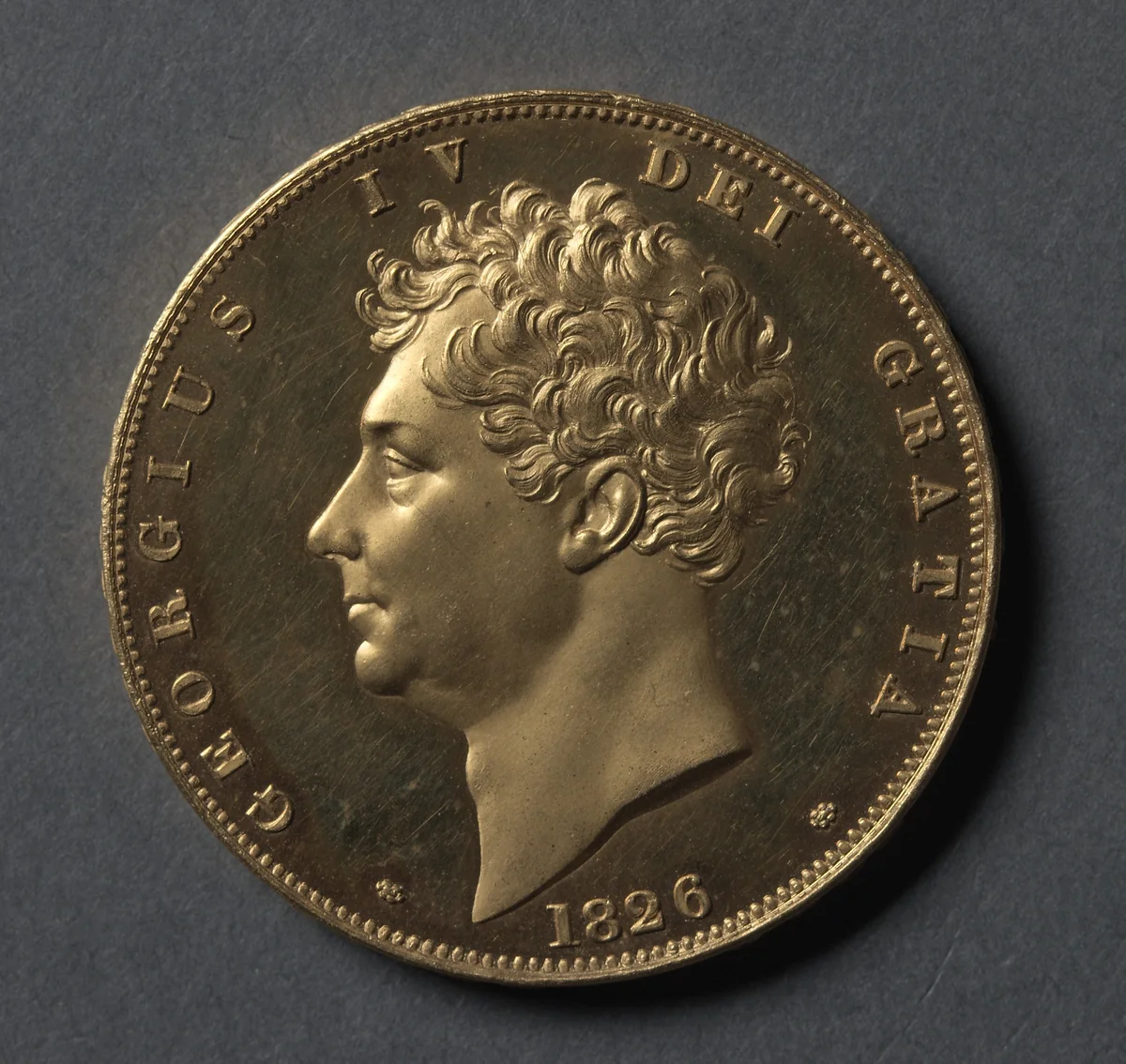 Five Pound Piece: George IV (obverse) by Jean Baptiste Merlen, metalwork, 1826