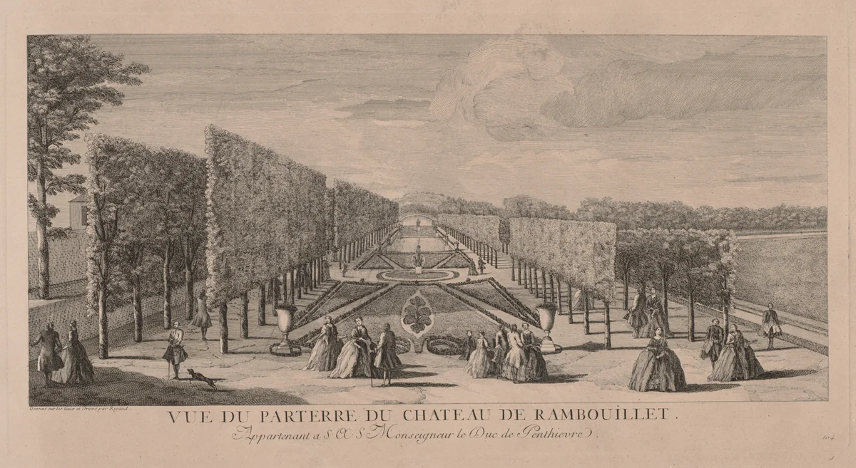 Flower Garden of Chateau Rambouillet by Jacques Rigaud, print, 1700-1754