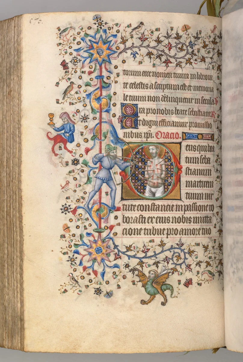 Hours of Charles the Noble, King of Navarre (1361-1425): fol. 279v, St. Sebastian by Master of the Brussels Initials and Associates, book, 1400-1410