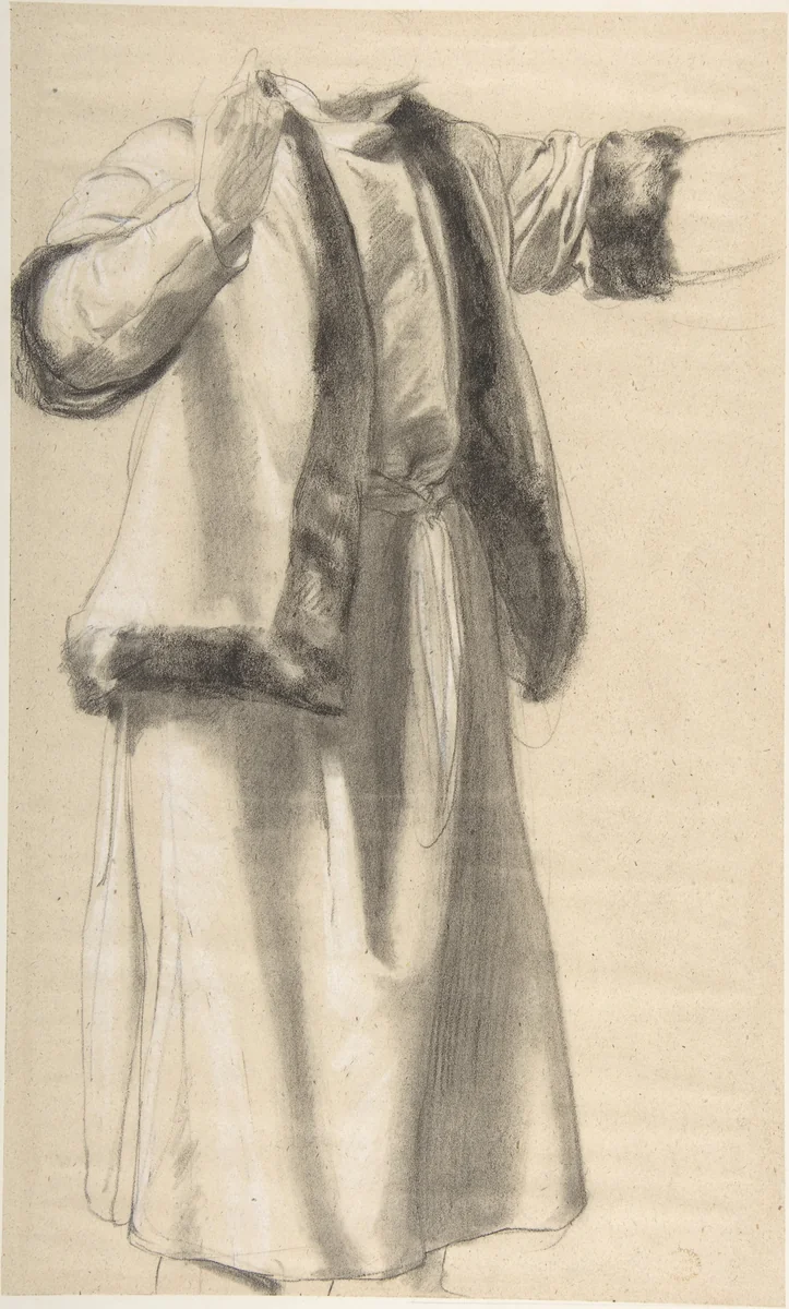 Figure in a Fur Trimmed Jacket by Romain Cazes, drawing, 1828-1881