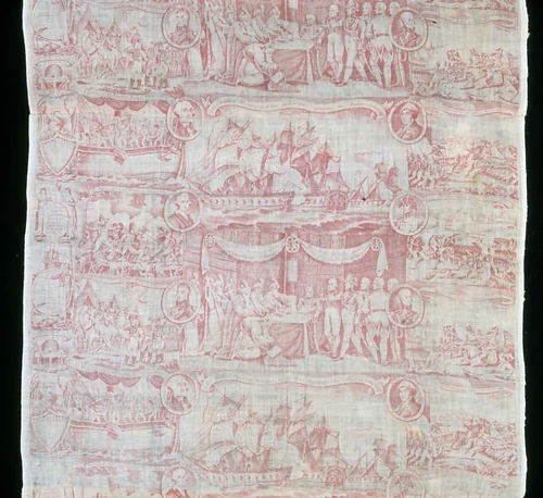 The Gallant Decature and His Brave Tars Capturing the Algerine Admiral (Furnishing Fabric) by England, textile, 1810-1830