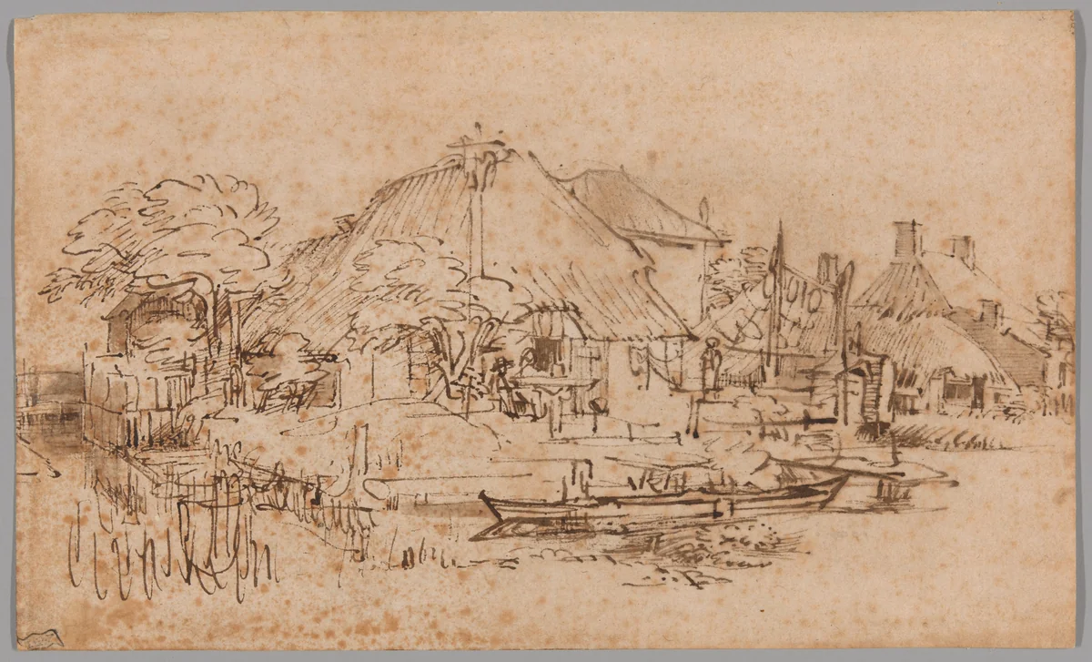 A Farm on the Amsteldijk, Seen from the Northwest by Rembrandt van Rijn, drawing, 1650-1653