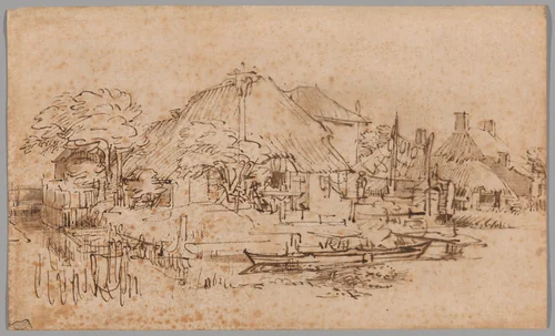 A Farm on the Amsteldijk, Seen from the Northwest by Rembrandt van Rijn, drawing, 1650-1653