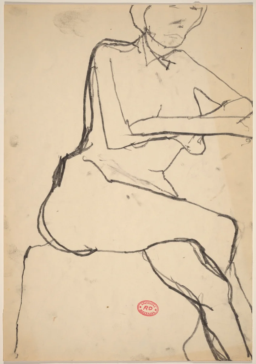 Untitled [seated woman crossing her arms and legs] by Richard Diebenkorn, drawing, 1955-1967