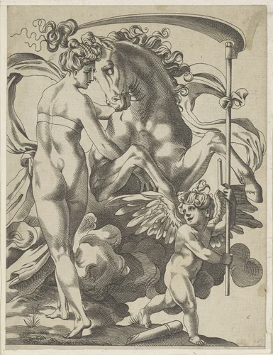 Saturnus en de nimf Philyra by Unknown, print, 1515-1598