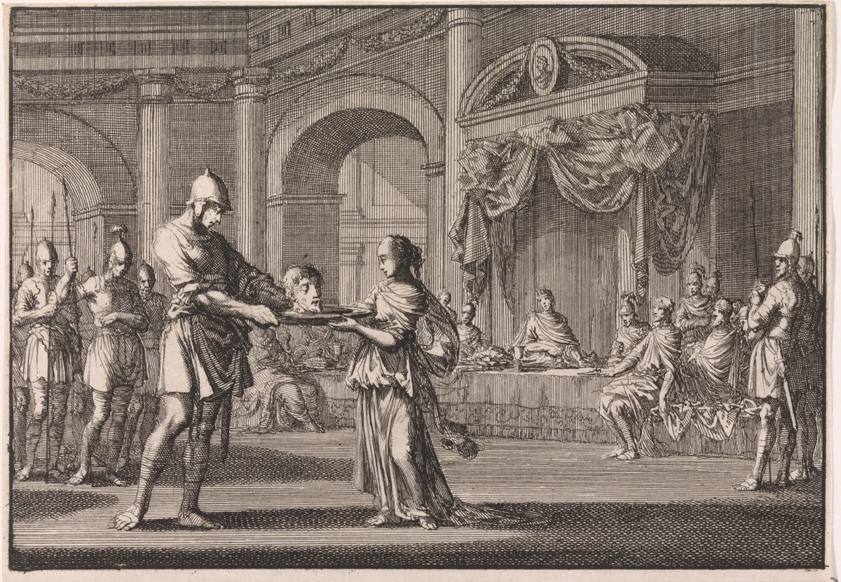 Salome ontvangt het hoofd van Johannes de Doper by Jan Luyken, print, 1703