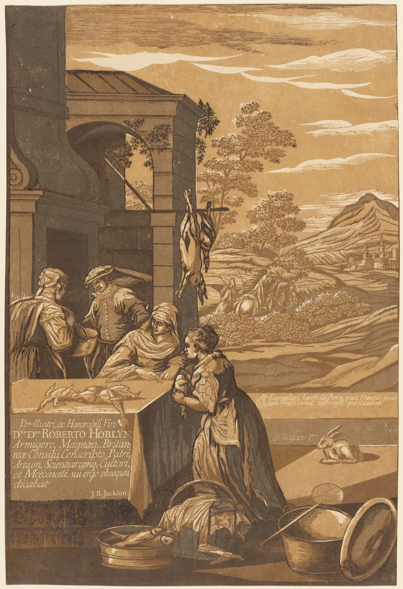 Dives and Lazarus (Left Panel) by Jacopo Bassano, print, 1743