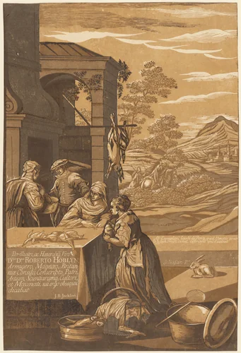 Dives and Lazarus (Left Panel) by Jacopo Bassano, print, 1743