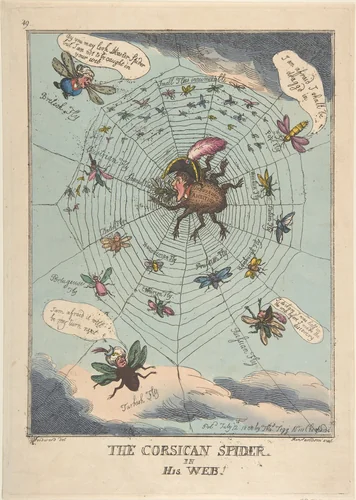 The Corsican Spider in His Web! by Thomas Rowlandson, print, 1808