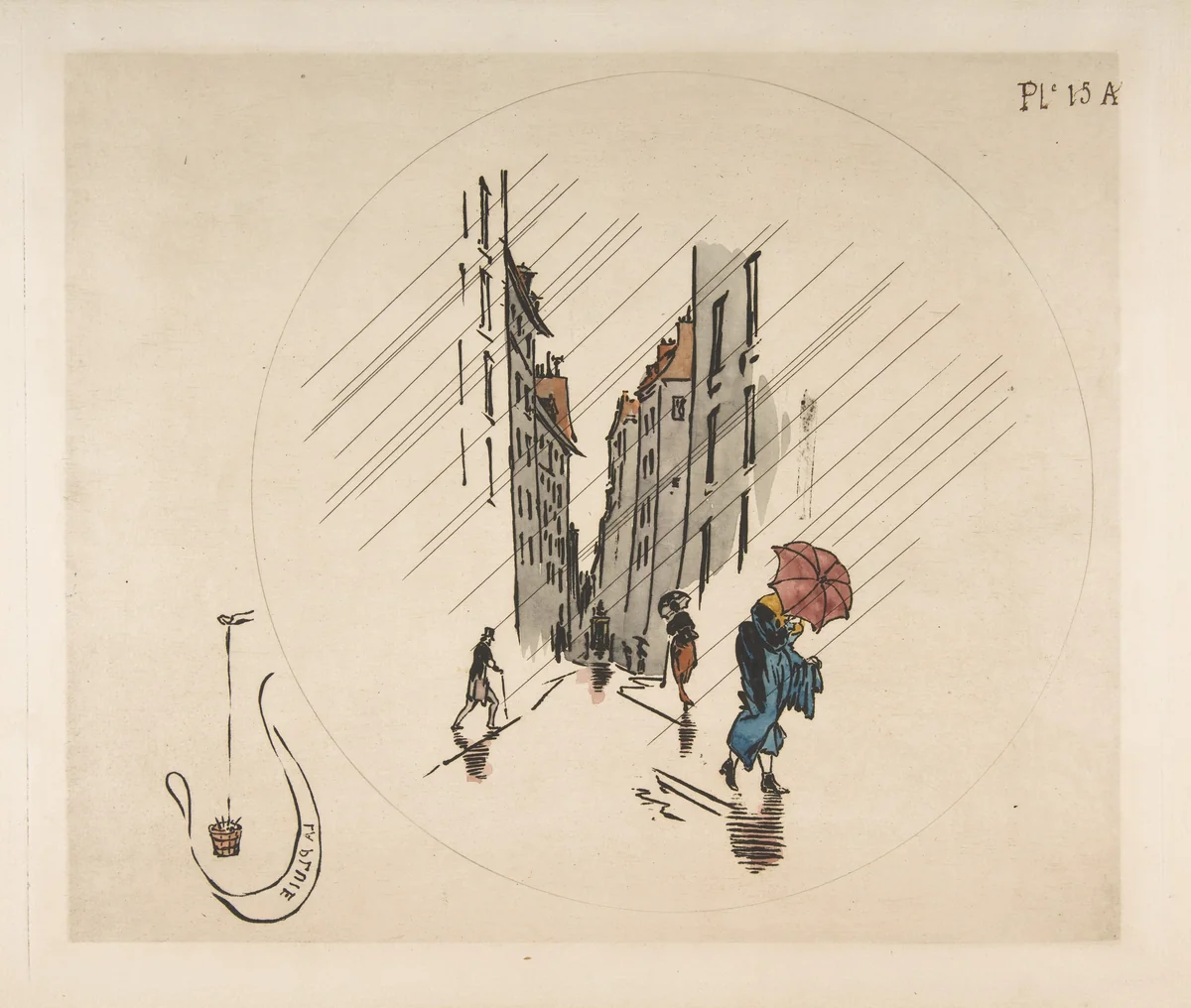 Decoration for a Plate: Rain by Félix Bracquemond, print, 1870
