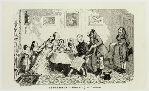 September - Plucking a Goose from George Cruikshank's Steel Etchings to The Comic Almanacks: 1835-1853 by George Cruikshank, print, 1839