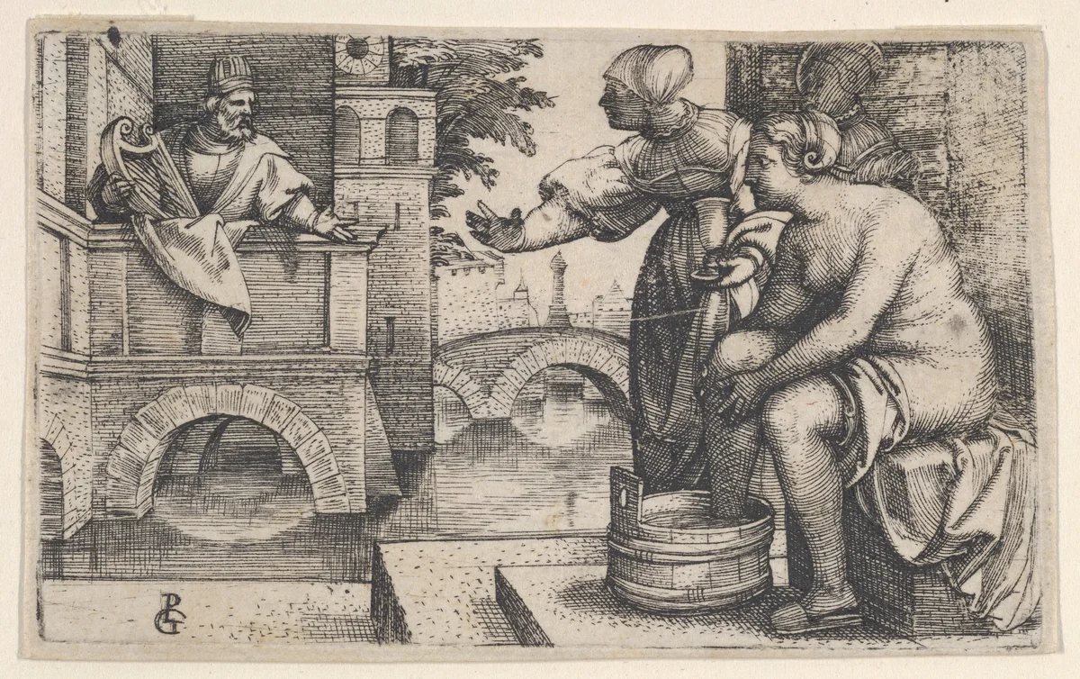 David and Bathsheba by Georg Pencz, print, 1526-1536