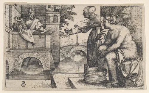 David and Bathsheba by Georg Pencz, print, 1526-1536