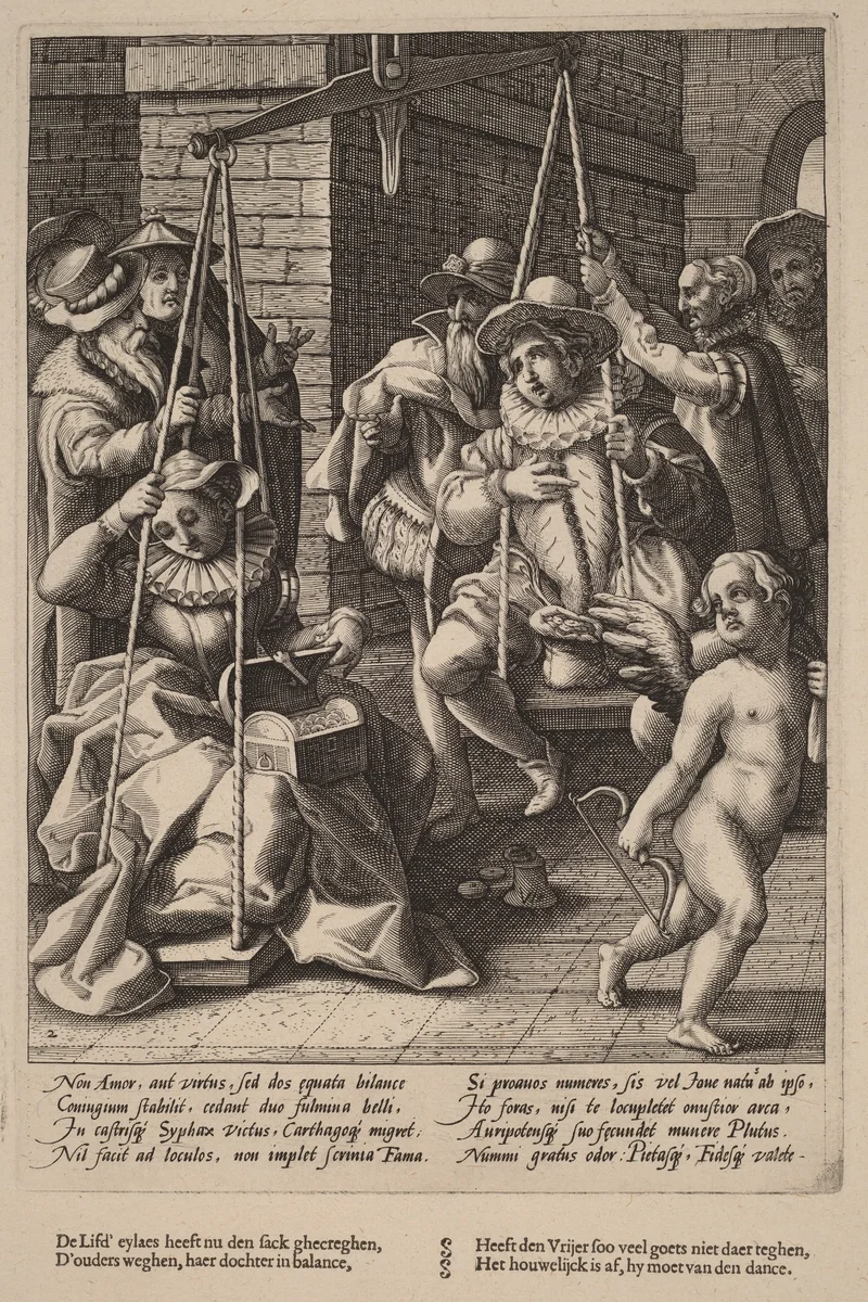 The Scales of Marriage by Hendrick Goltzius
Karel van Mander I, print, 1590-1600