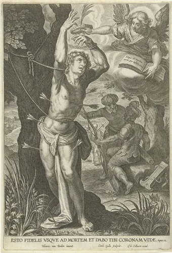 Marteling van de H. Sebastian by Unknown, print, 1586-1654
