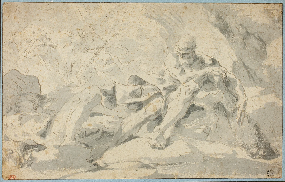 Hercules and Cacus by Sebastiano Galeotti, drawing, 1600-1746