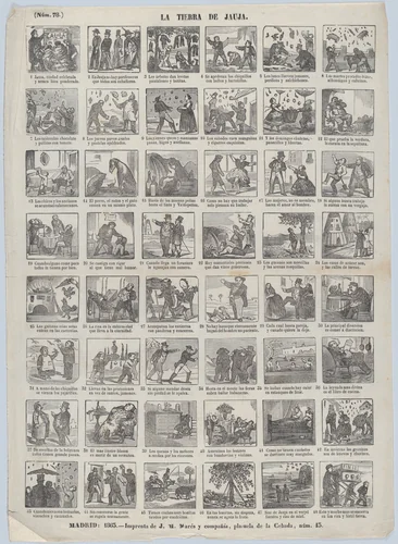 Broadside with 48 scenes depicting the land of Jauja by José María Marés, print, 1863