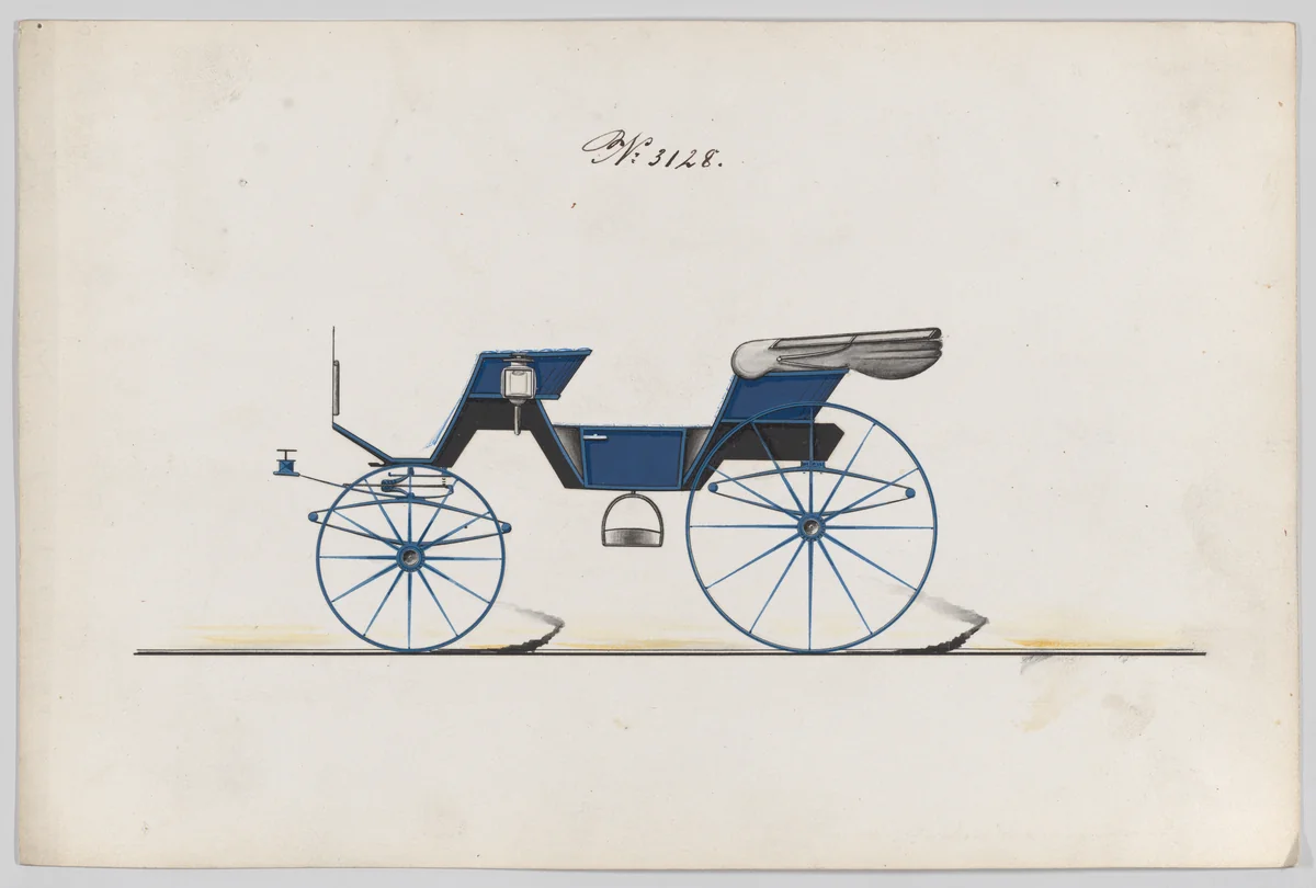 Design for Cabriolet Phaeton, no. 3128 by Brewster & Co., drawing, 1875