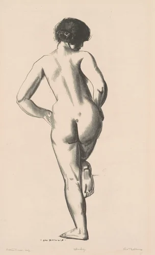 Nude Study, Girl Standing on One Foot by George Bellows; Bolton Brown, print, 1923-1924