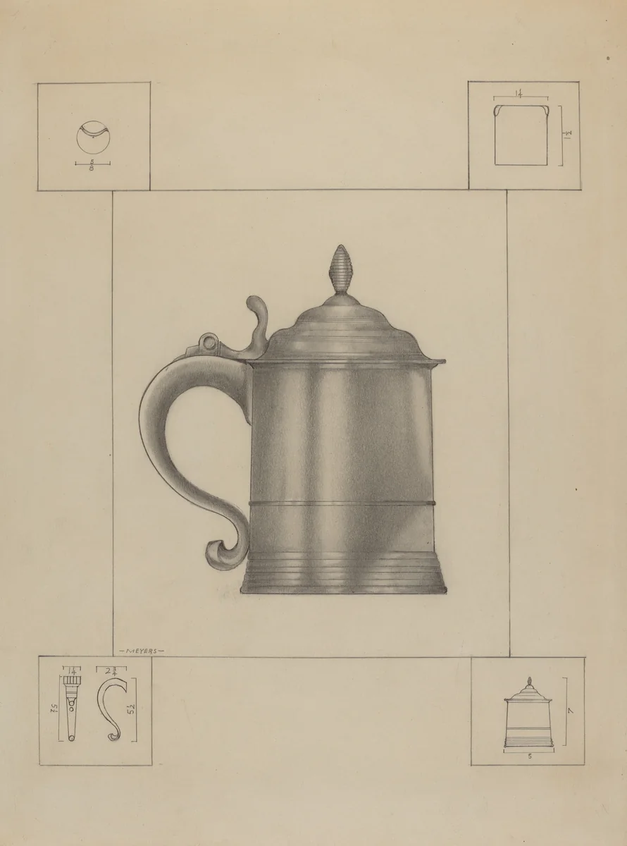 Pewter Mug by Henry Meyers, index of american design, 1936
