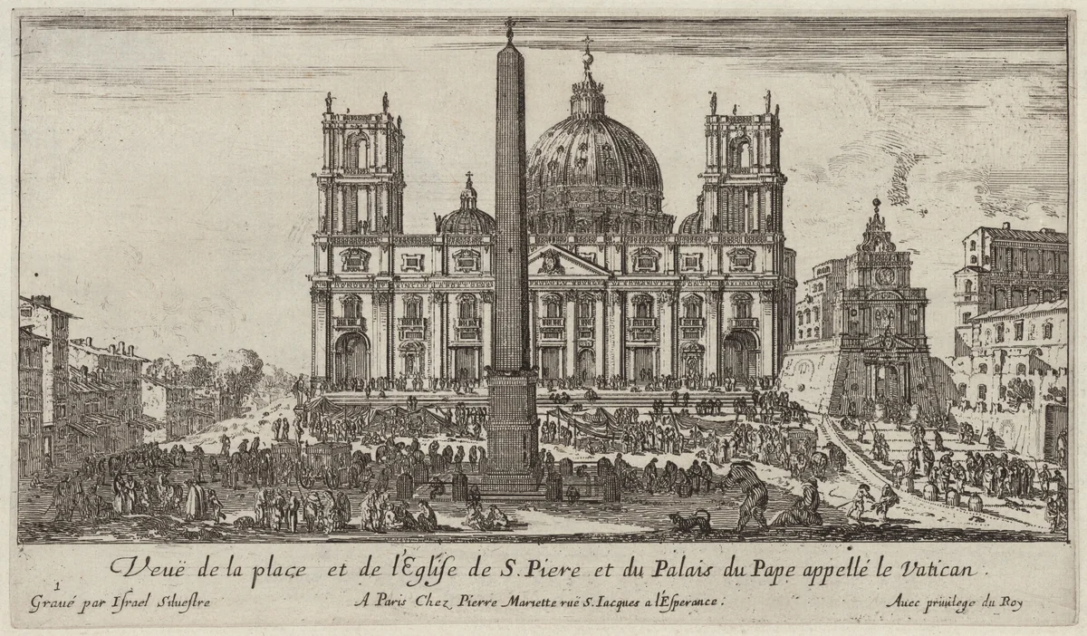 Veuë de la place et de l'Eglise de S. Piere et du Palais du Pape appellé le Vatican by Israël Silvestre, print, 1640-1660