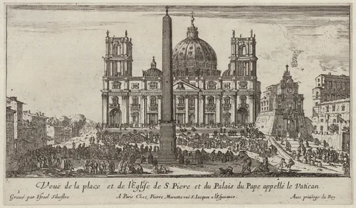 Veuë de la place et de l'Eglise de S. Piere et du Palais du Pape appellé le Vatican by Israël Silvestre, print, 1640-1660