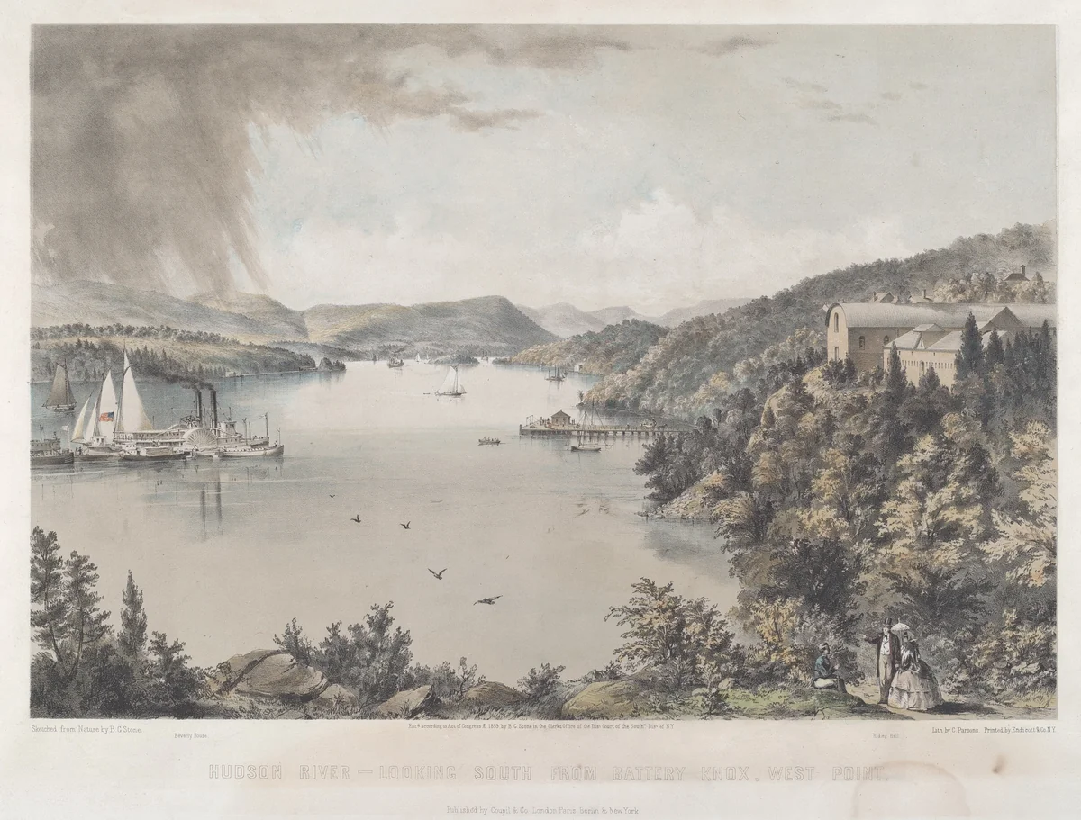 Hudson River Portfolio: Looking South from Battery Knox, West Point by Charles Parsons, print, 1859