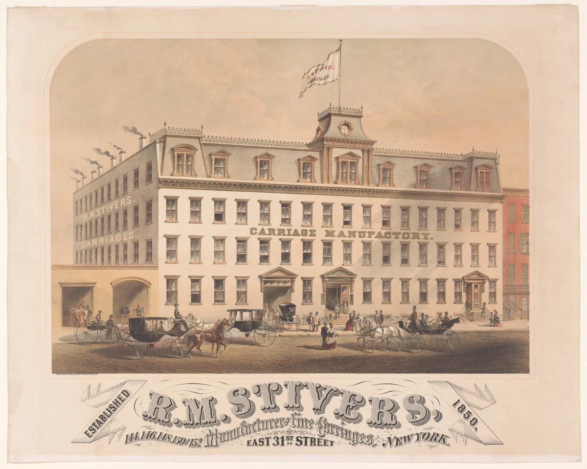 R. M. Stivers, Manufacturers of Fine Carriages, 146-152 East 31st Street, New York by Hatch & Co., print, 1872-1873