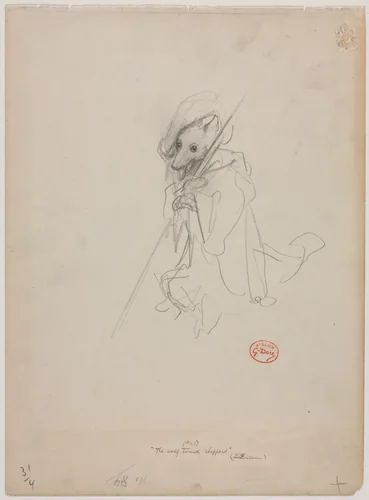 Sketch for "The Wolf Turned Shepherd" (recto) by Gustave Doré, drawing, 1863-1873