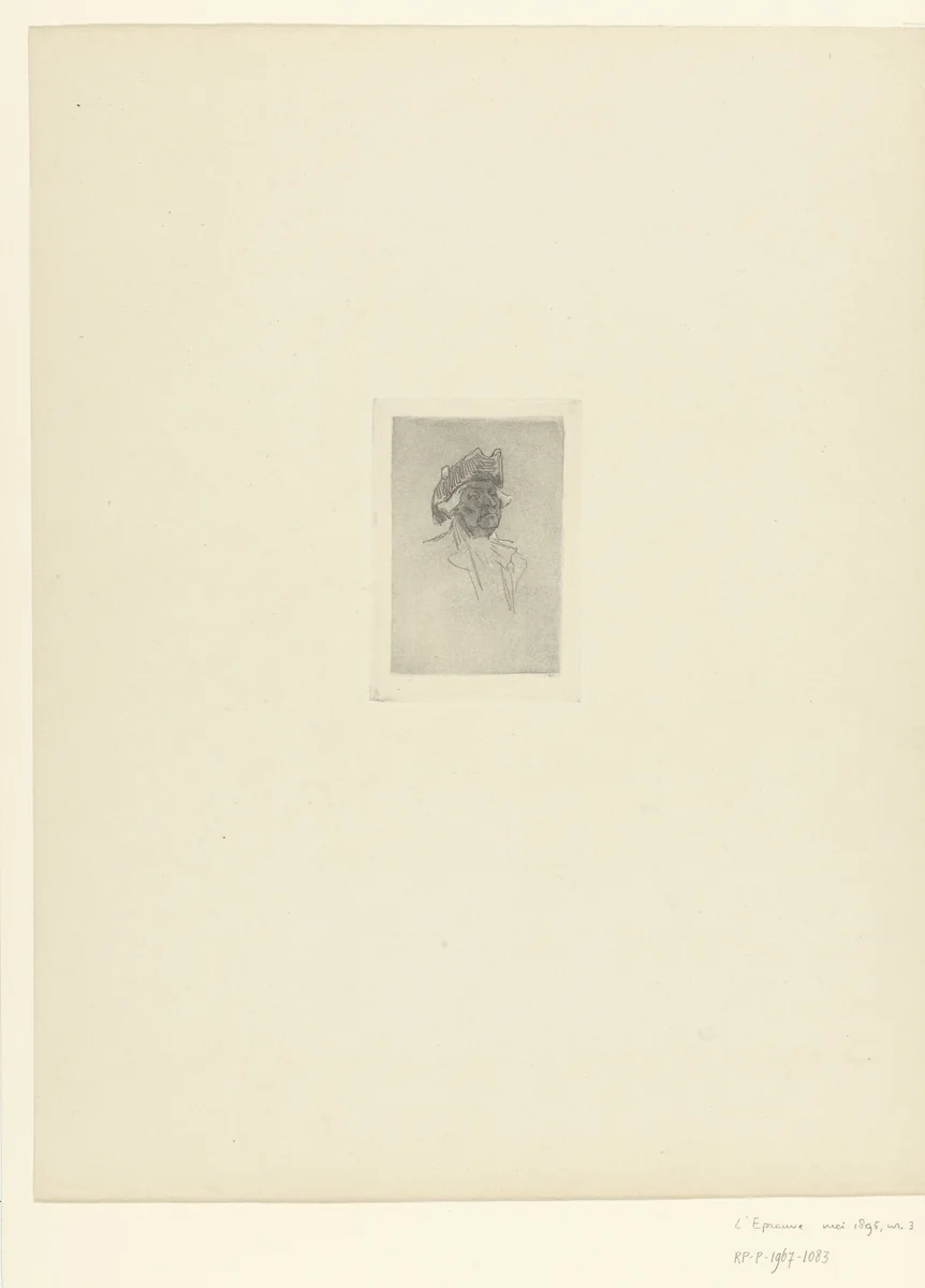 Hoofd van mannelijke acteur met steek by Félicien Rops, print, 1895