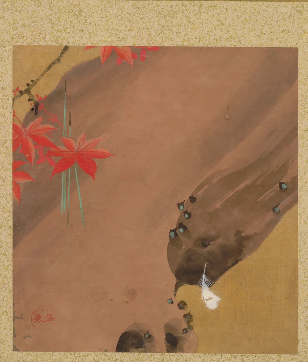 Maple Leaves and Feather from Album of Paintings by the Venerable Zeshin by Shibata Zeshin (柴田是真), book, 1847